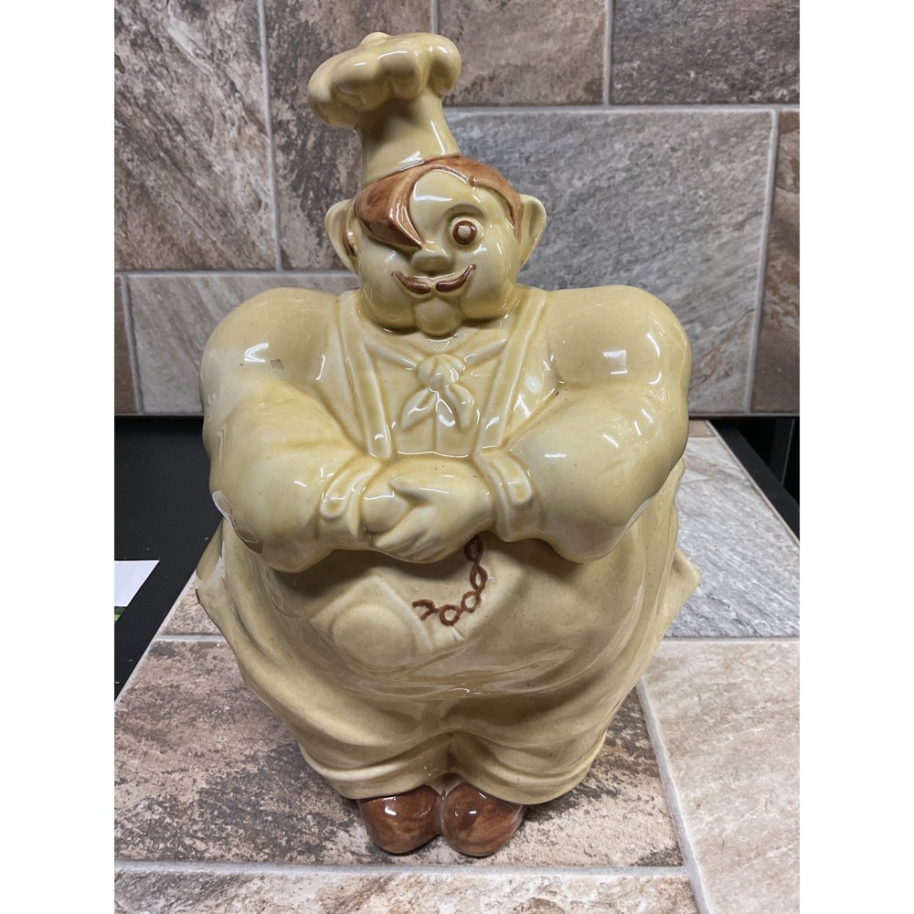 Vintage Red Wing Pottery Pierre the Chef Cookie Jar Hand Painted Yellow Glazed